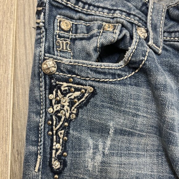 Project-Miss Me Jeans Womens 27 Low Rise Boot Y2K Embellished Medium Wash Denim - Picture 4 of 13